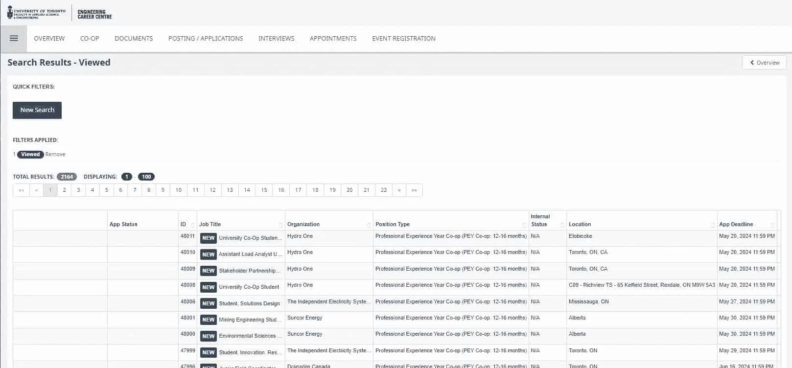 Viewed jobs (Viewed)
