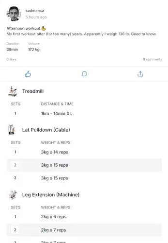 A screenshot from today's workout tracked in Hevy